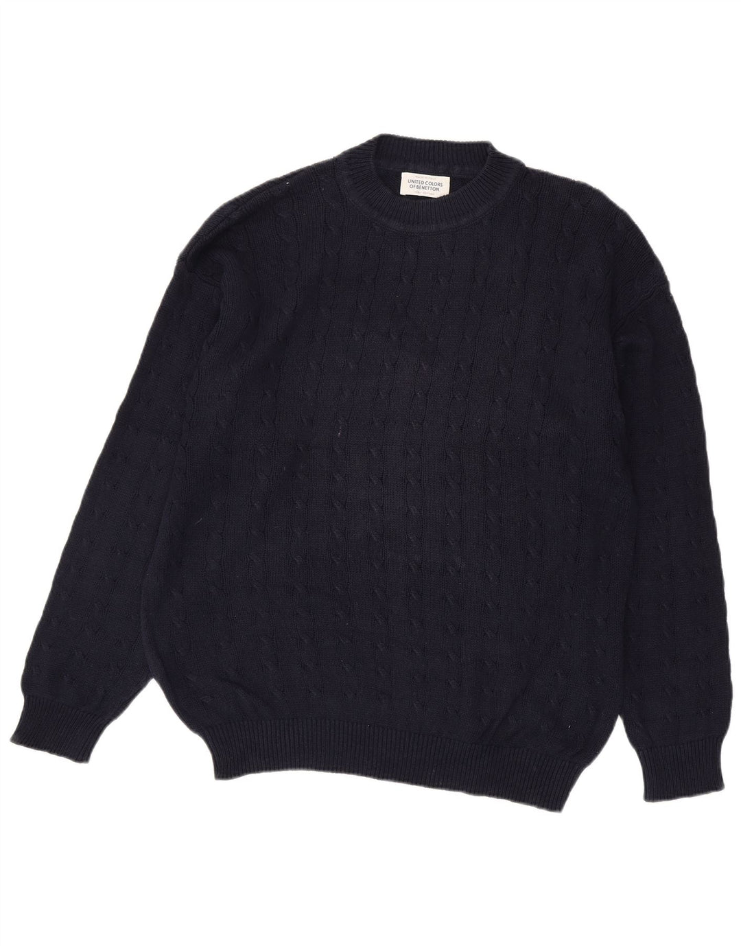 Suéter masculino Benetton com gola redonda, grande algodão azul marinho