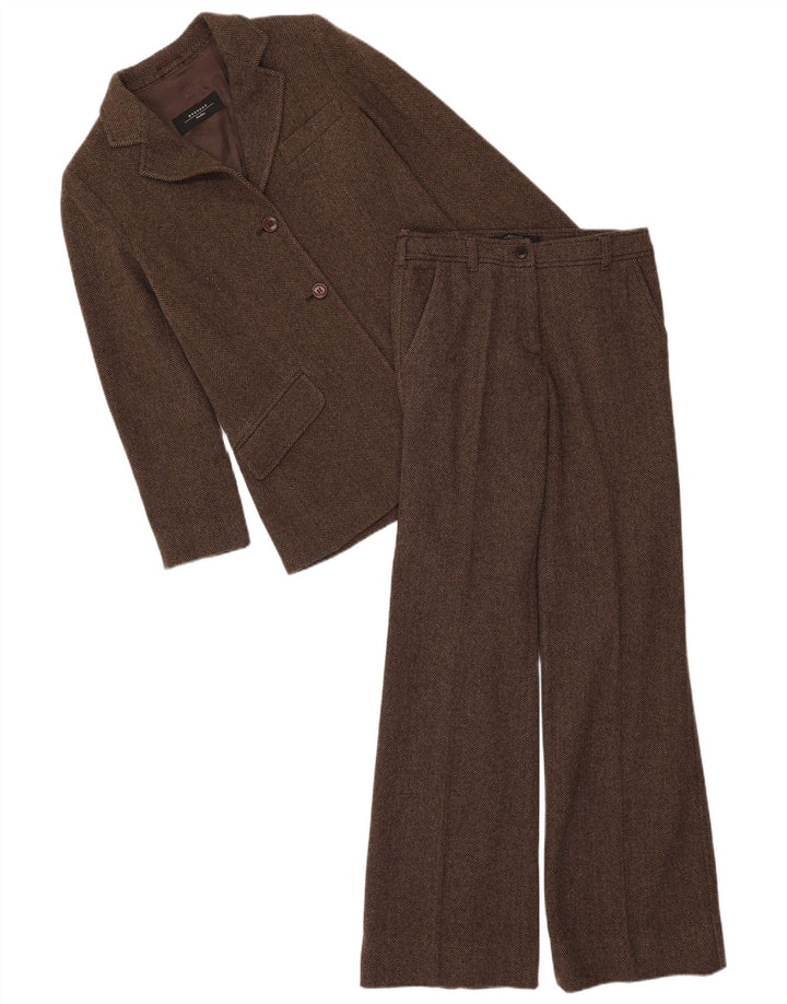 Max Mara terno de fim de semana feminino de 2 peças Reino Unido 8 pequeno W28 L33 espinha de peixe marrom