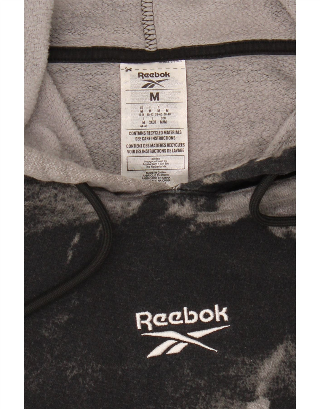 REEBOK Womens Hoodie Jumper UK 12/14  Medium Grey Tie Dye Cotton Vintage Reebok and Second-Hand Reebok from Messina Hembry 