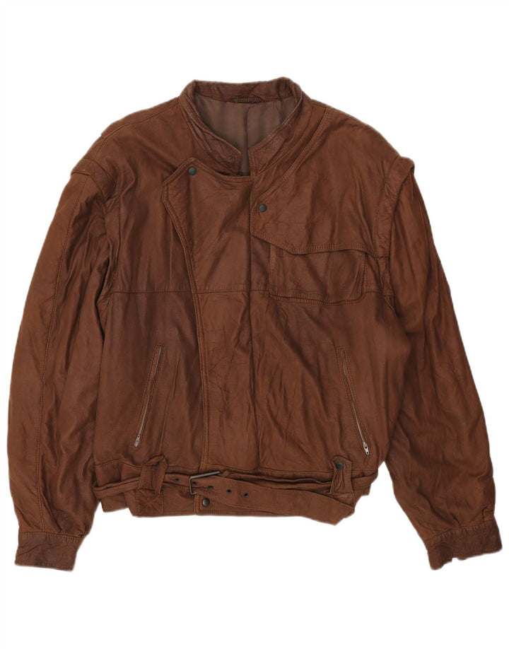 Jaqueta de couro vintage masculina solta IT 48 couro marrom médio