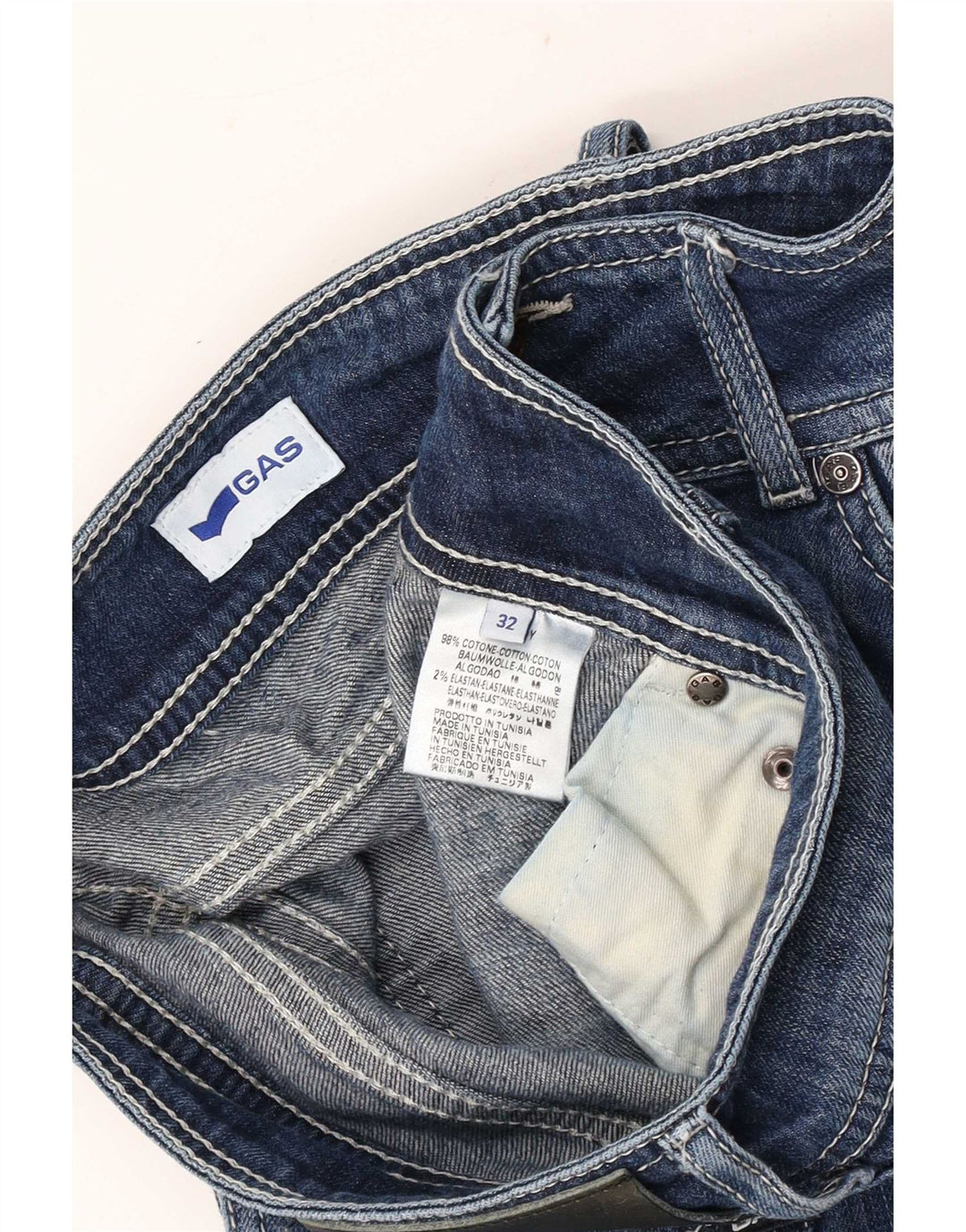 Gas Womens Jeans retos desgastados W32 L30 algodão azul