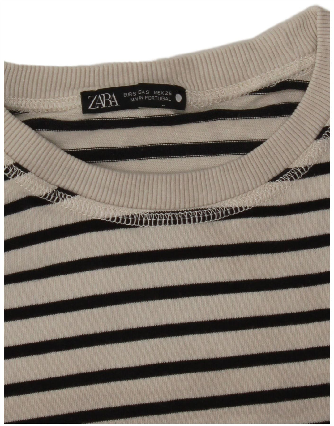 Top feminino Zara de manga comprida UK 10 listrado branco pequeno