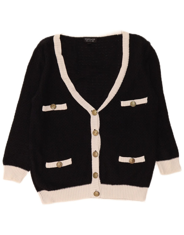 Suéter cardigã feminino Topshop UK 10 algodão colorblock preto pequeno