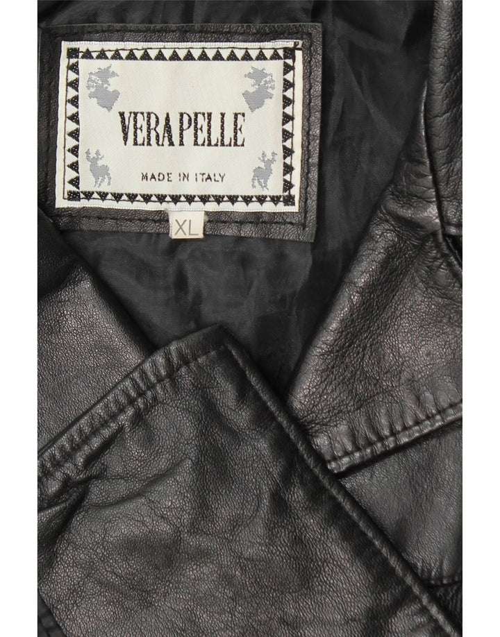 Jaqueta blazer de couro vintage feminina com 3 botões Reino Unido 18 XL couro preto