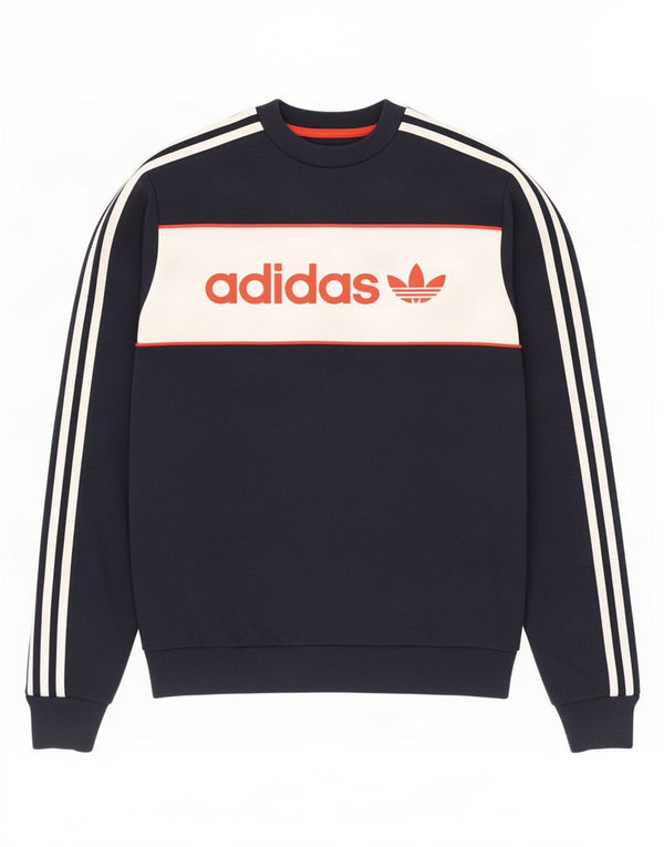 Adidas masculino gráfico moletom jumper XS azul marinho colorblock algodão