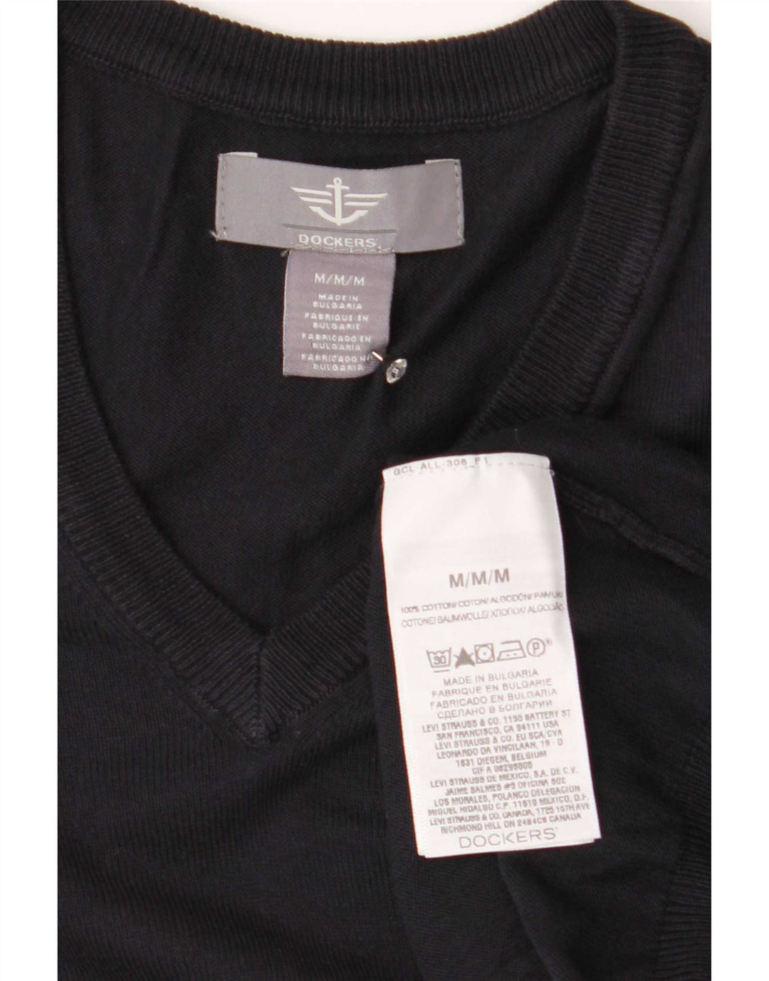 Suéter masculino Dockers com decote em V, algodão azul marinho médio
