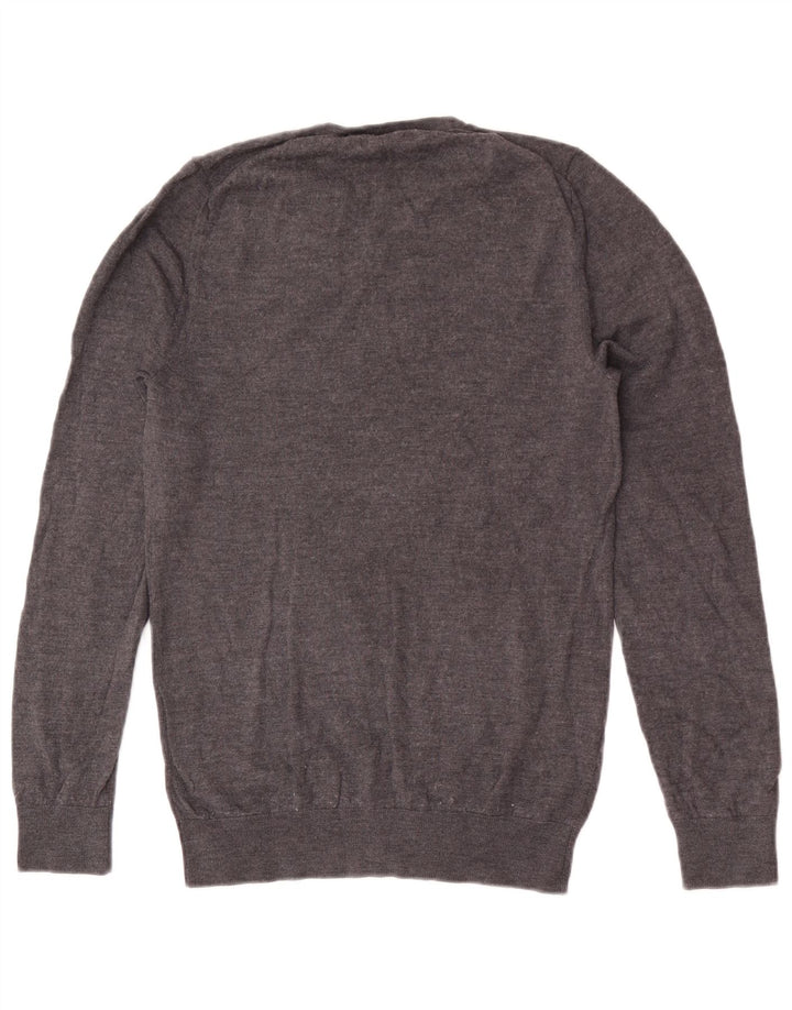 Suéter masculino Marks & Spencer com decote em V, lã merino cinza pequena