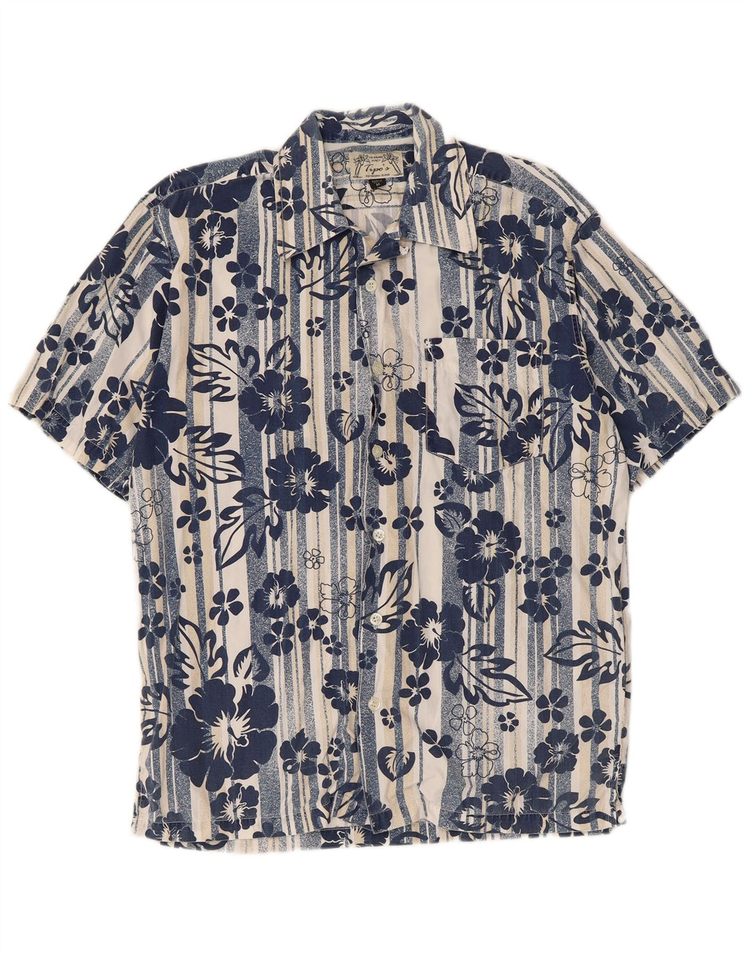 Camisa masculina de manga curta Tipo'S de algodão floral azul médio