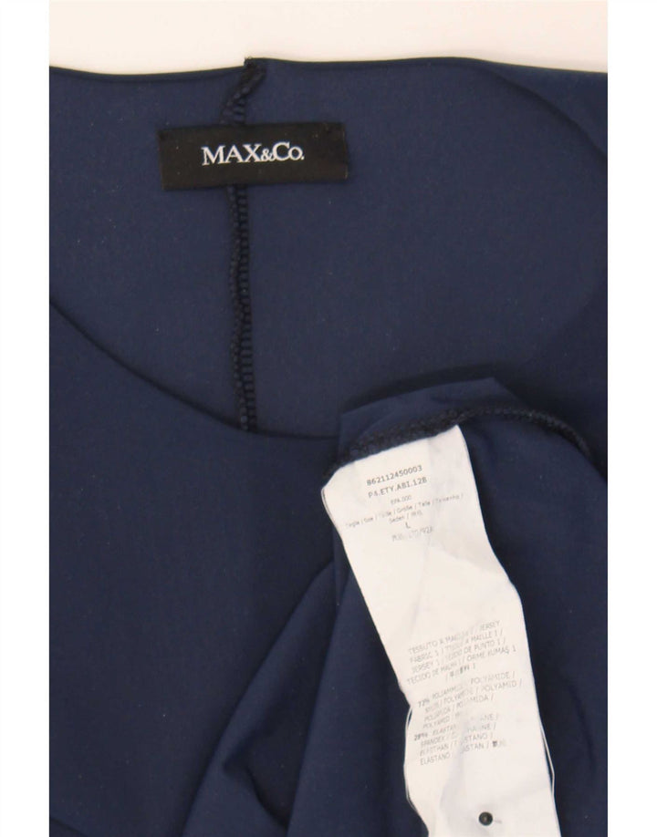 Max&Co. Vestido feminino sem mangas evasê UK 14 grande azul marinho poliamida