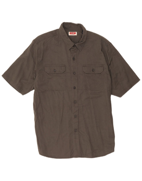 Wrangler Camisa masculina de manga curta grande algodão cinza