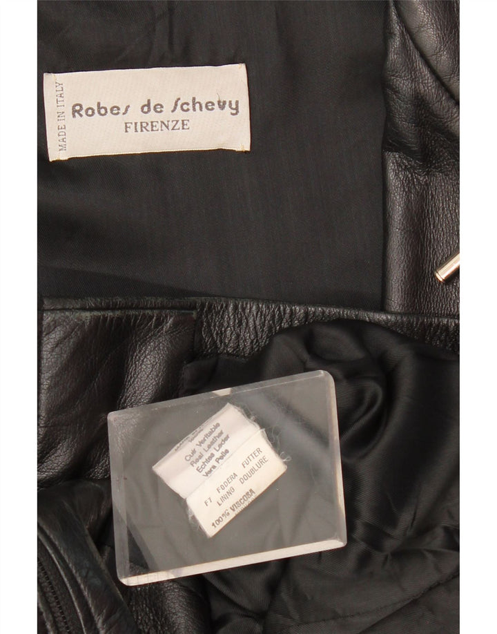 Casaco de couro feminino vintage Reino Unido 12 couro preto médio