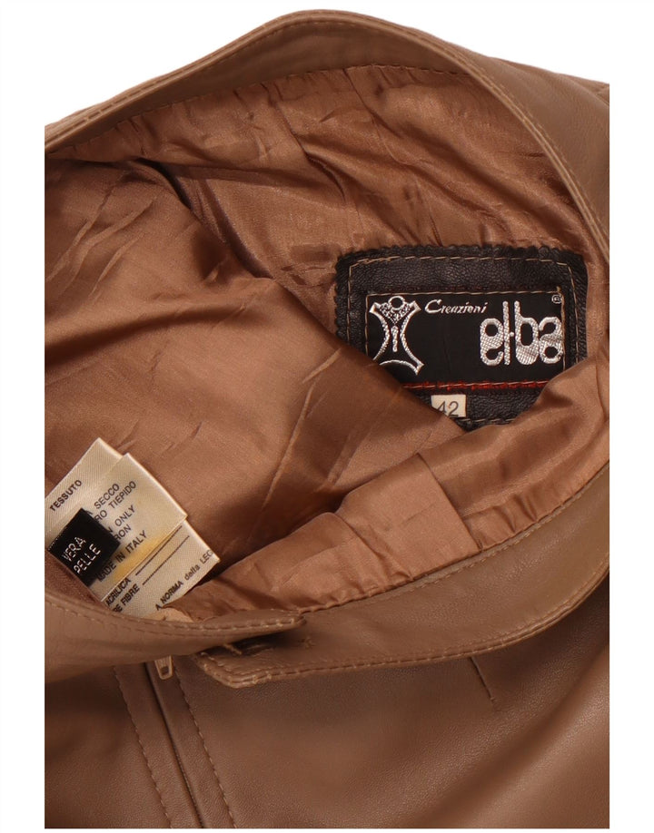 Saia feminina VINTAGE de couro de cintura alta IT 42 médio W26 couro marrom