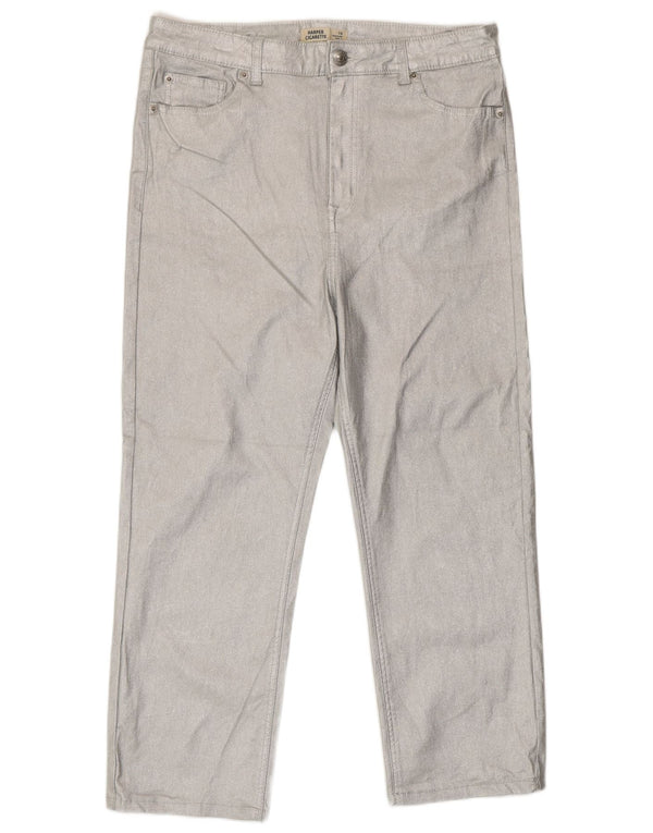 Calças cortadas femininas Marks & Spencer UK 16 grandes W34 L24 prata