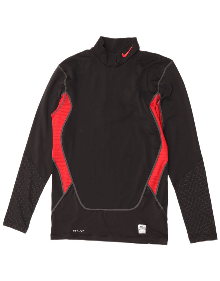 Top de compressão masculino Nike manga comprida grande poliéster colorblock preto