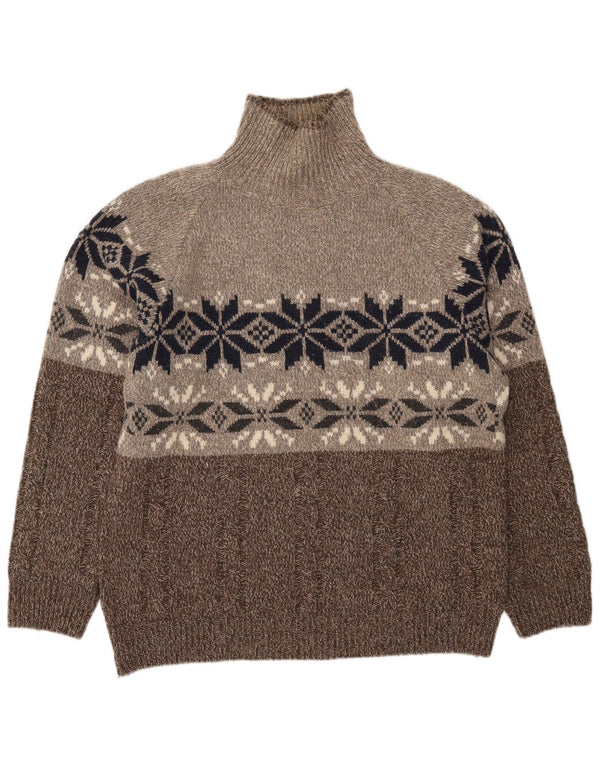 Suéter masculino vintage com gola redonda XL marrom Fair Isle Wool