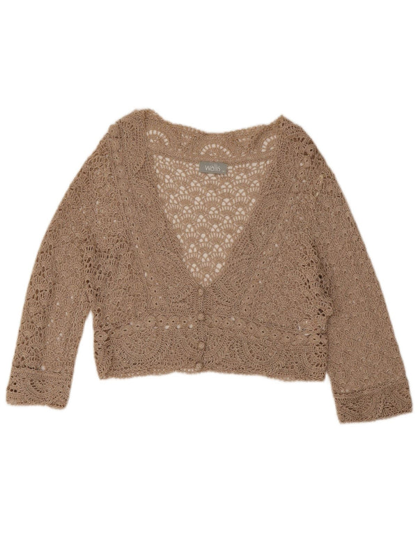 Cardigan feminino de crochê Wallis UK 12 viscose floral bege médio