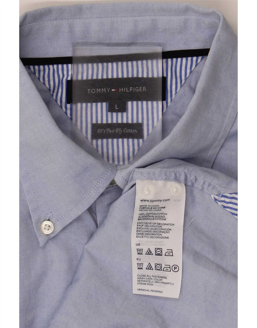 Camisa masculina Tommy Hilfiger grande algodão azul
