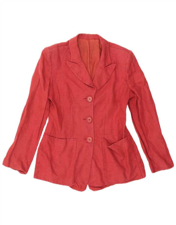 Jaqueta blazer feminina de 3 botões Hobbs UK 12 linho vermelho médio
