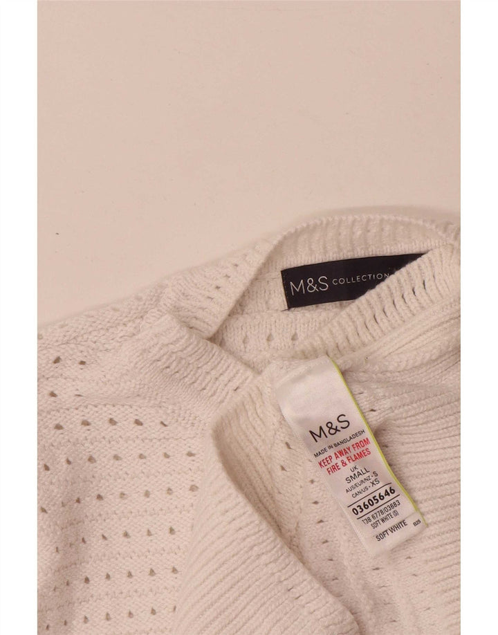 Suéter feminino Marks & Spencer com gola redonda Reino Unido 10 pequeno branco
