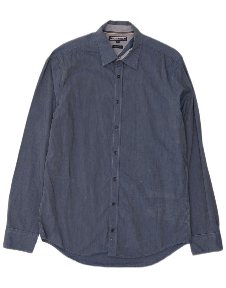 Camisa jeans masculina Tommy Hilfiger New York Fit regular guingão azul médio