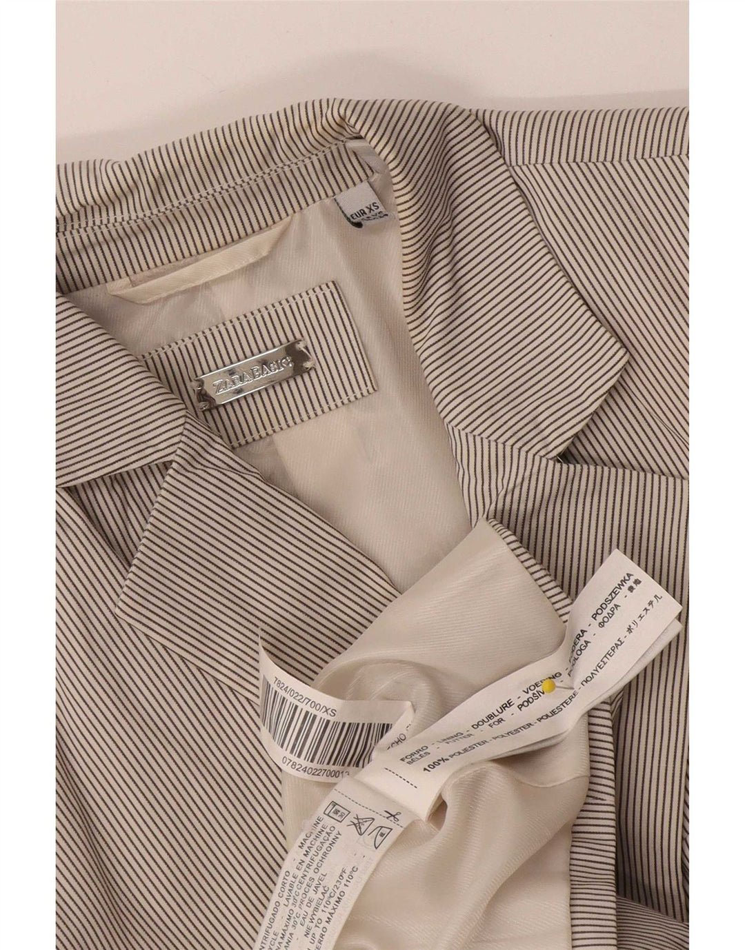 Jaqueta blazer feminina Zara com 1 botão Reino Unido 4 XS branco risca de giz poliéster