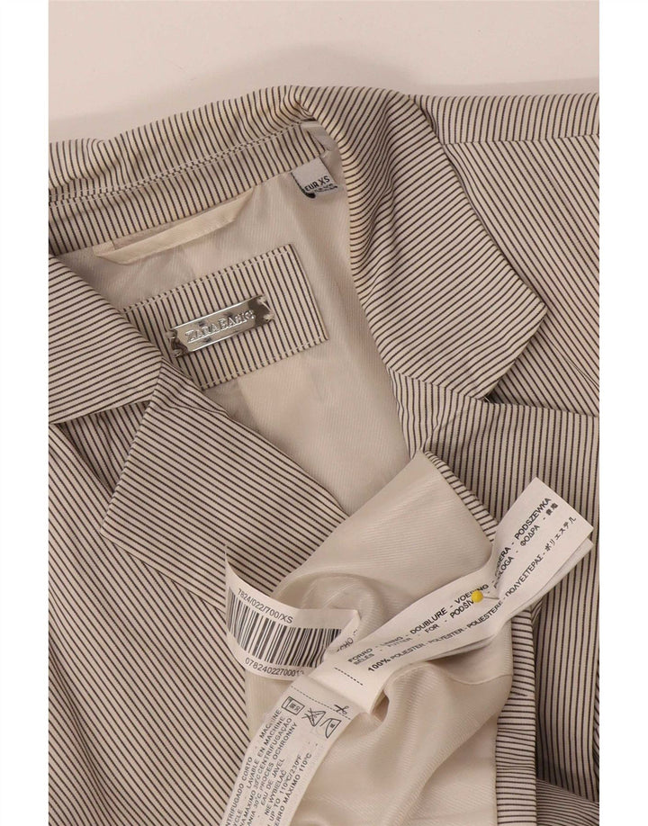 Jaqueta blazer feminina Zara com 1 botão Reino Unido 4 XS branco risca de giz poliéster