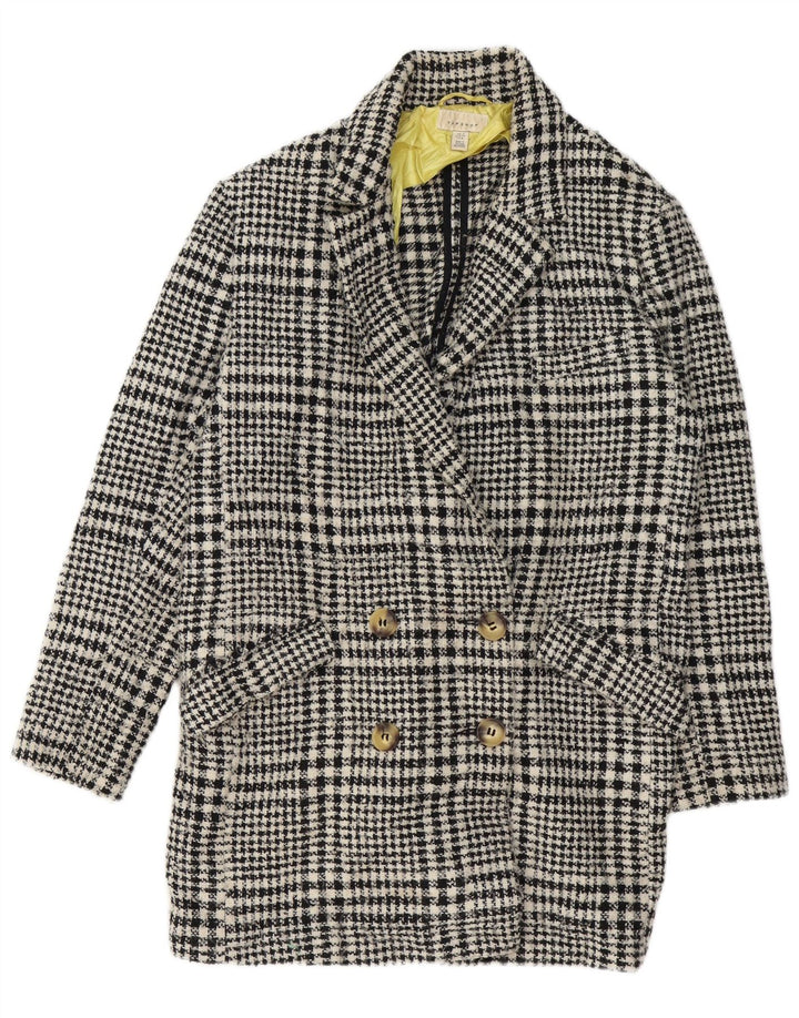 Casaco feminino Topshop com peito duplo UK 12 médio preto Houndstooth