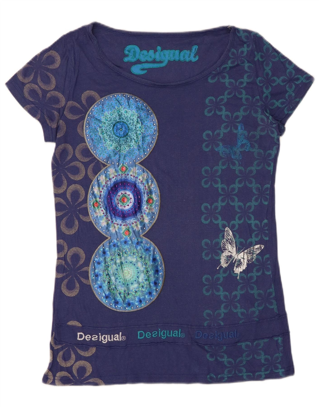 Camiseta gráfica feminina DESIGUAL UK 12 médio azul marinho floral