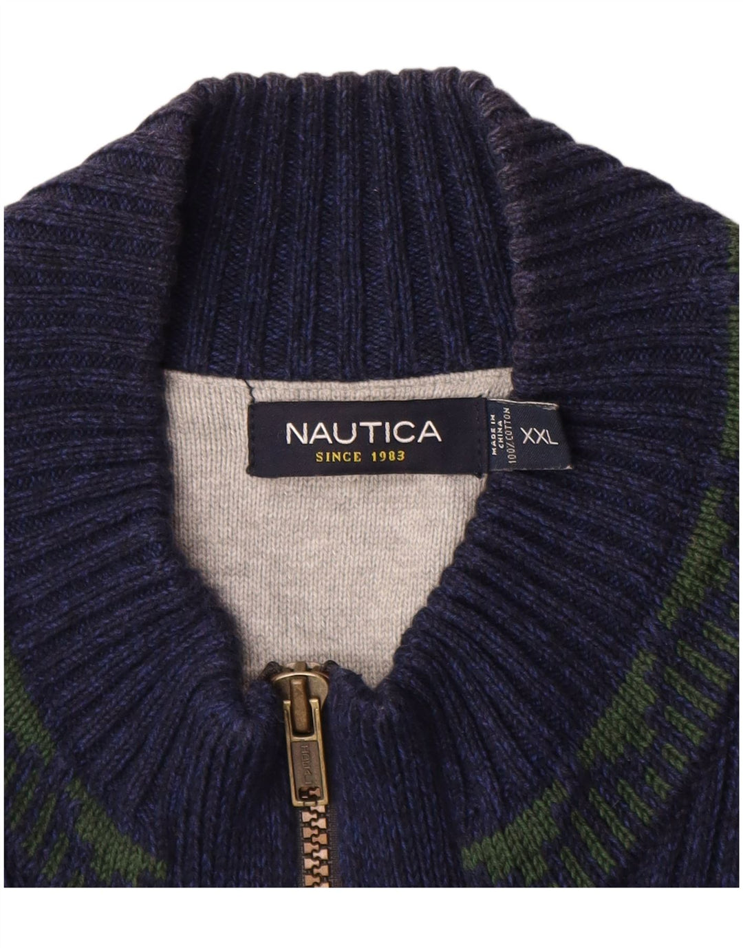 Suéter cardigã masculino Nautica 2XL cáqui Fair Isle algodão