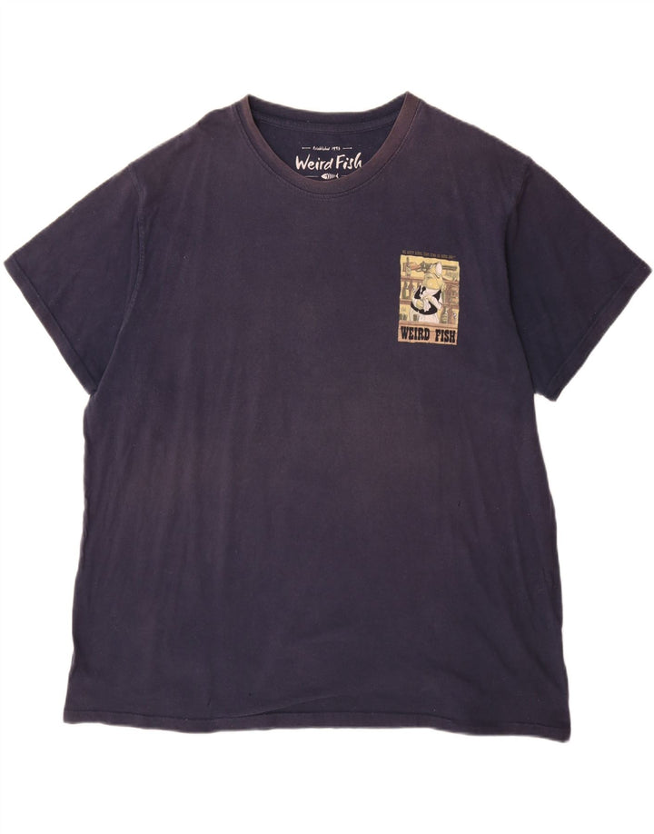 Camiseta gráfica masculina WEIRD FISH Top 3XL algodão azul marinho