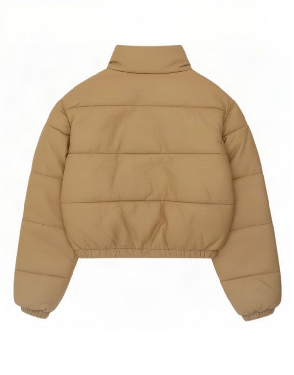 Zara Jaqueta feminina oversized de couro sintético acolchoada Reino Unido 6 XS Bege