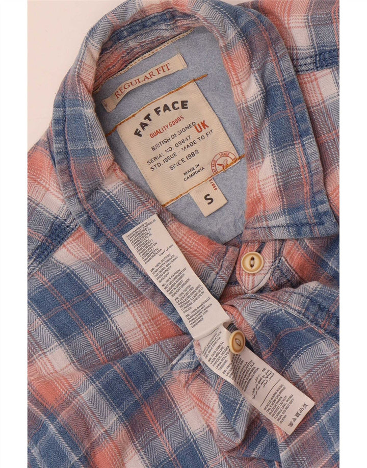 Camisa de ajuste regular de manga curta masculina Fat Face algodão xadrez azul pequeno