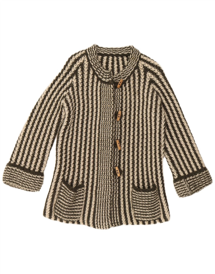 Suéter cardigã feminino VINTAGE manga 3/4 Reino Unido 14 listrado verde médio
