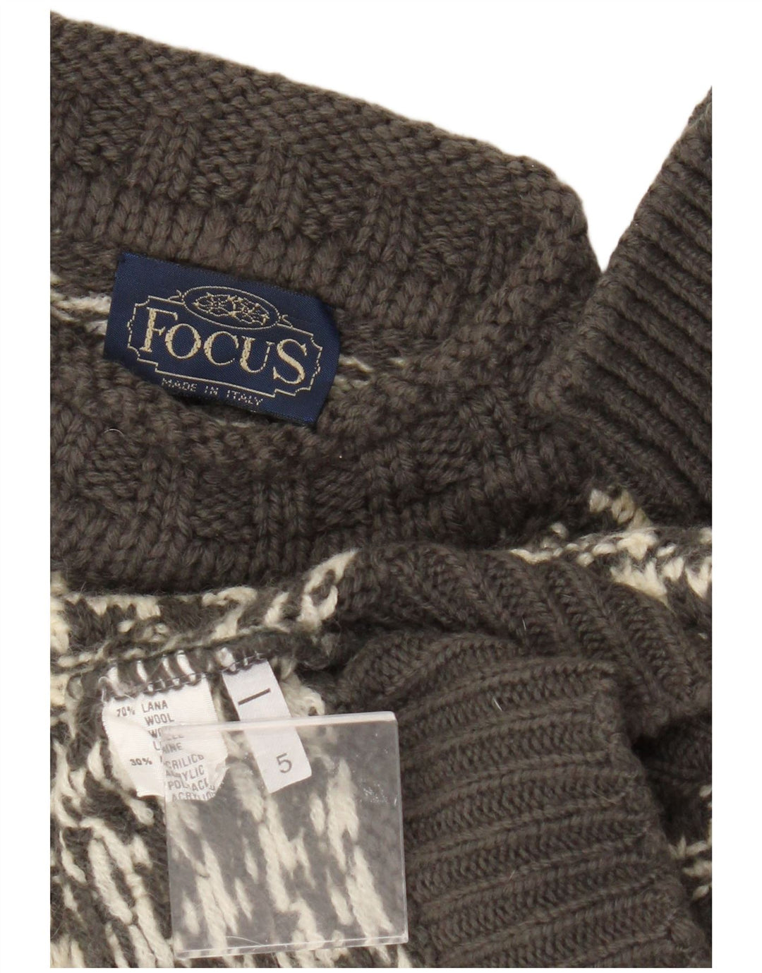 Suéter vintage masculino com gola redonda XS cinza houndstooth lã