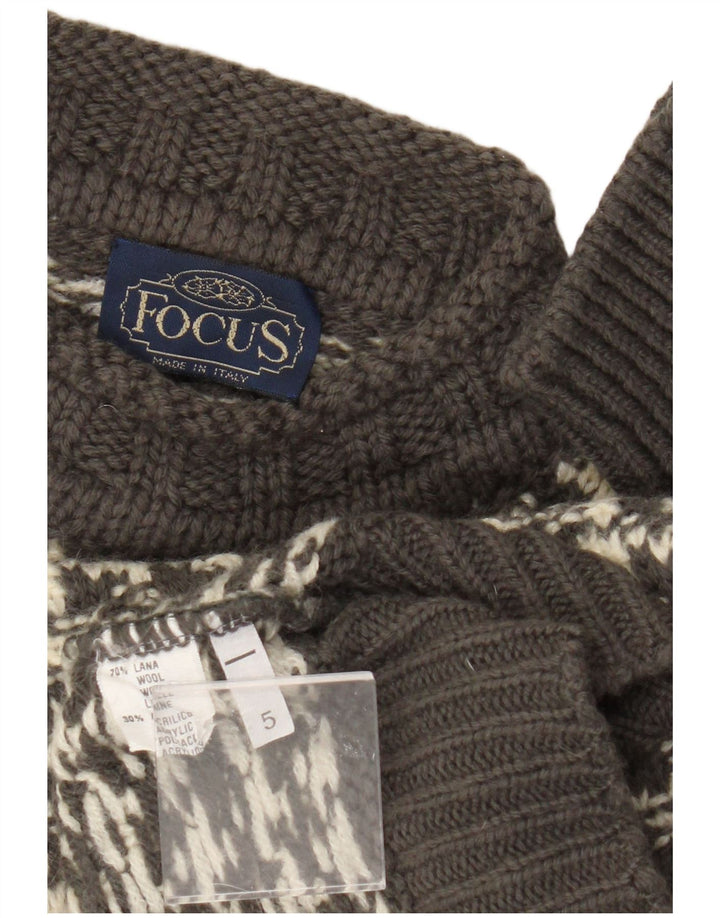 Suéter vintage masculino com gola redonda XS cinza houndstooth lã