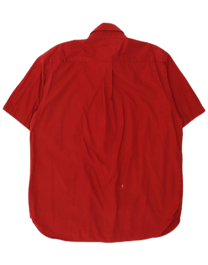 Tommy Hilfiger Camisa masculina de manga curta médio vermelho algodão clássico