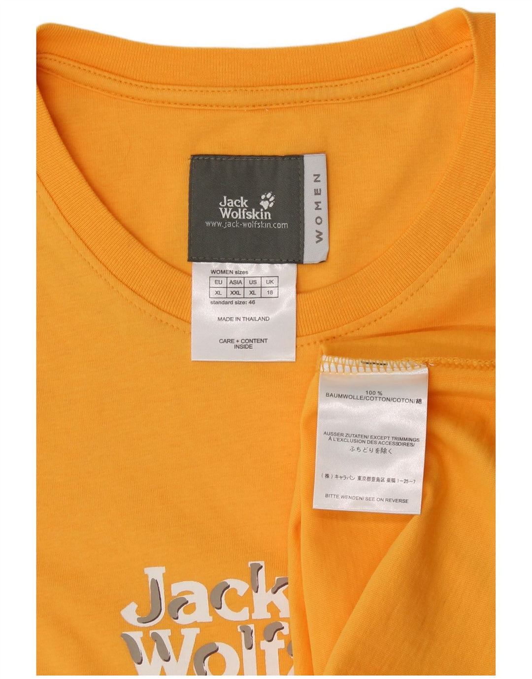 Camiseta feminina JACK WOLFSKIN com estampa gráfica UK 18 XL algodão amarelo