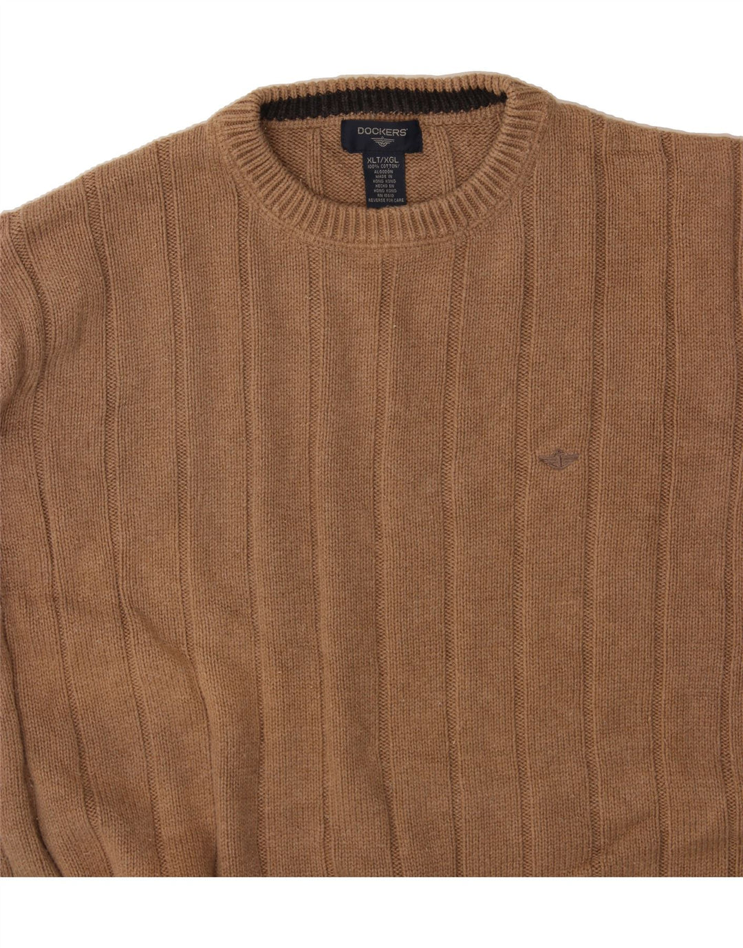 DOCKERS Mens Crew Neck Jumper Sweater XL Brown Striped Cotton Vintage Dockers and Second-Hand Dockers from Messina Hembry 