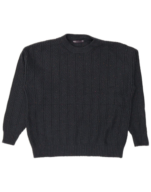 Suéter masculino Marks & Spencer com gola redonda grande azul marinho manchado