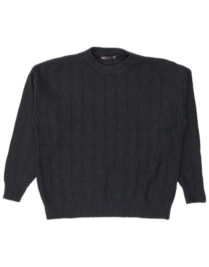 Suéter masculino Marks & Spencer com gola redonda grande azul marinho manchado