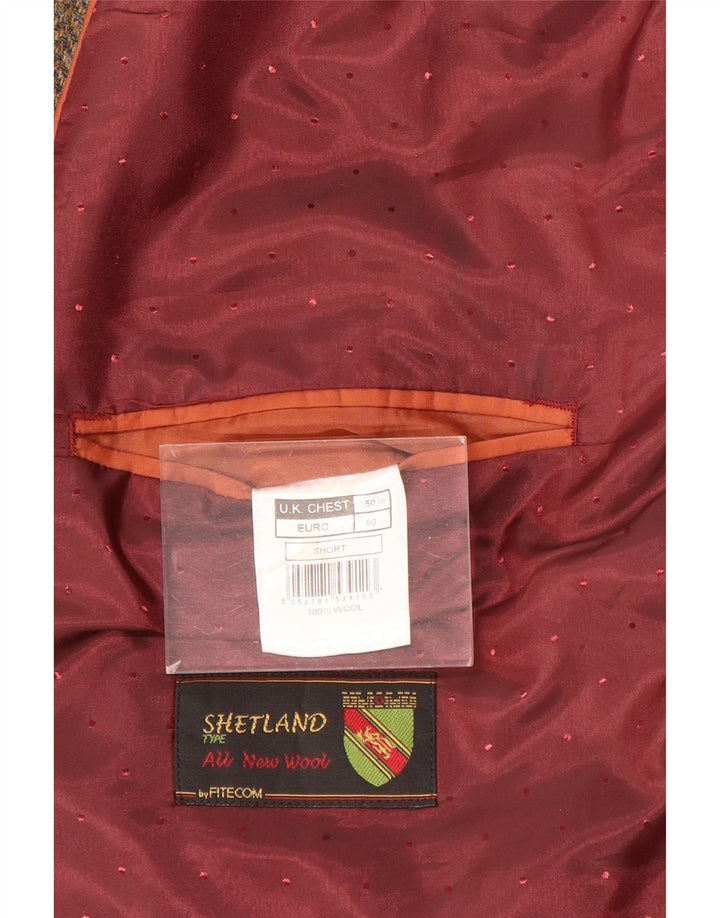 Jaqueta blazer masculina vintage com 2 botões Reino Unido 50 5XL lã espinha de peixe marrom