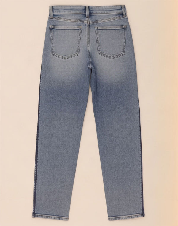 Calça jeans reta feminina Marks & Spencer desgastada Reino Unido 10 pequena W29 L27 azul