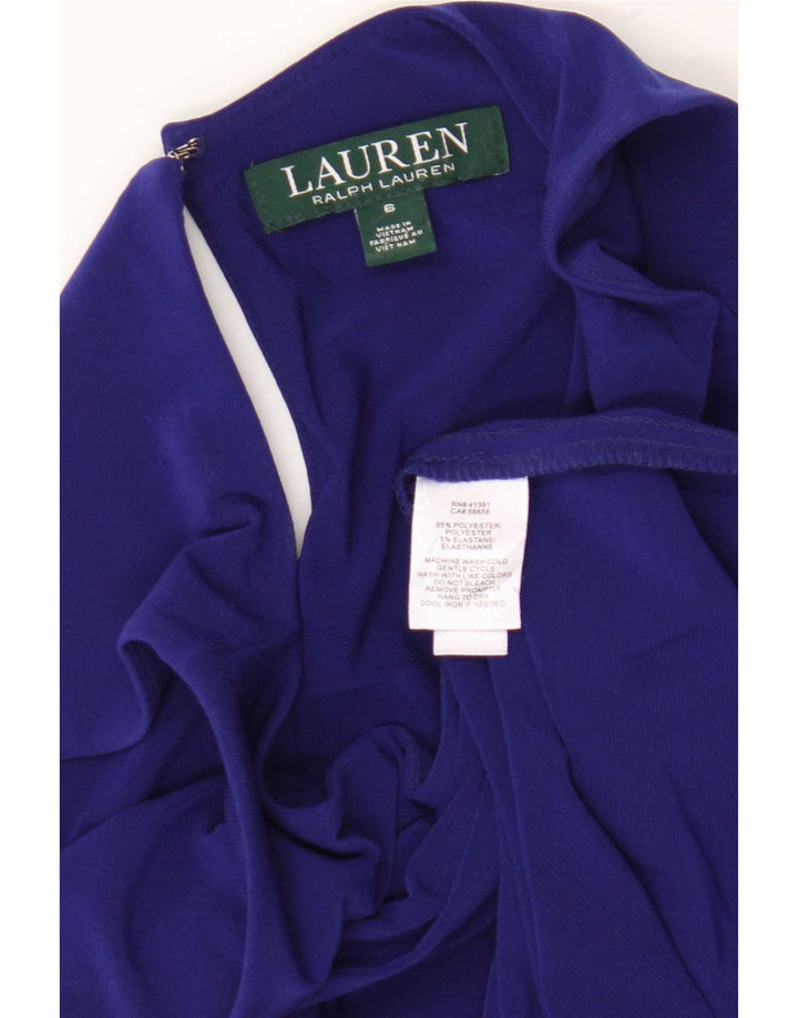 Ralph Lauren vestido feminino sem mangas US 6 poliéster azul médio