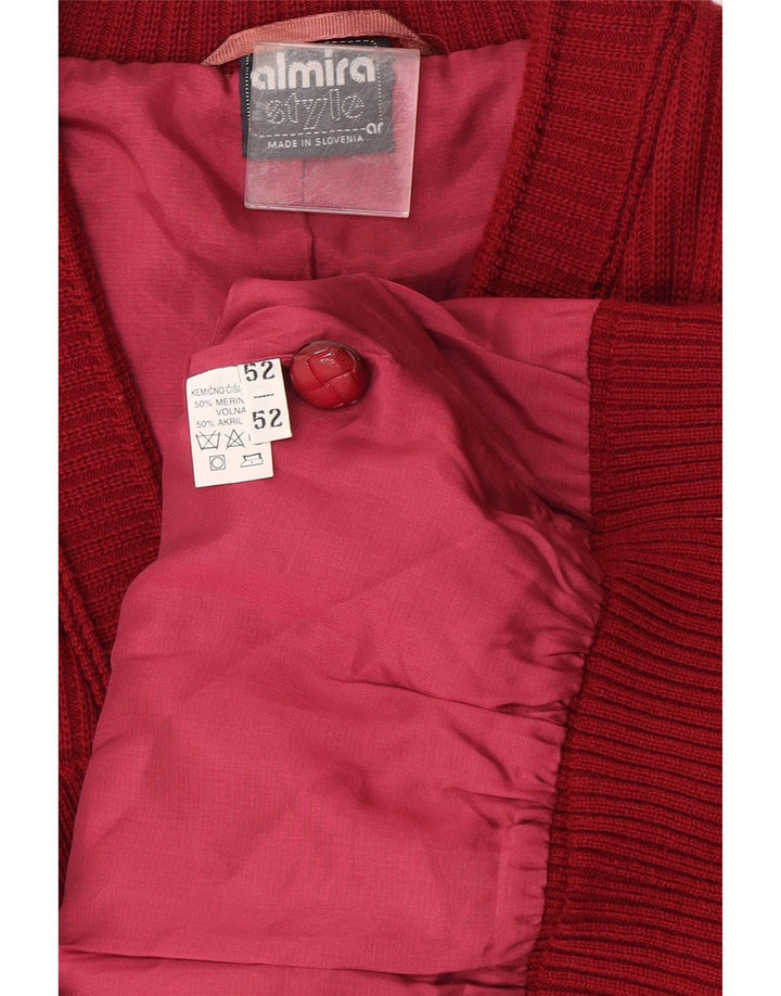 Suéter cardigã masculino Almira IT 52 grande lã merino vermelha