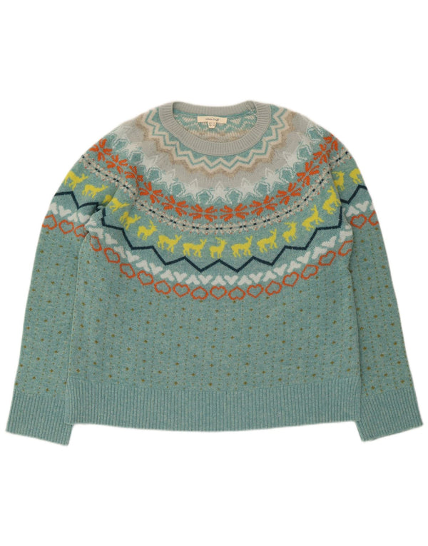 Suéter feminino com gola canoa White Stuff Reino Unido 14 grande lã azul Fair Isle