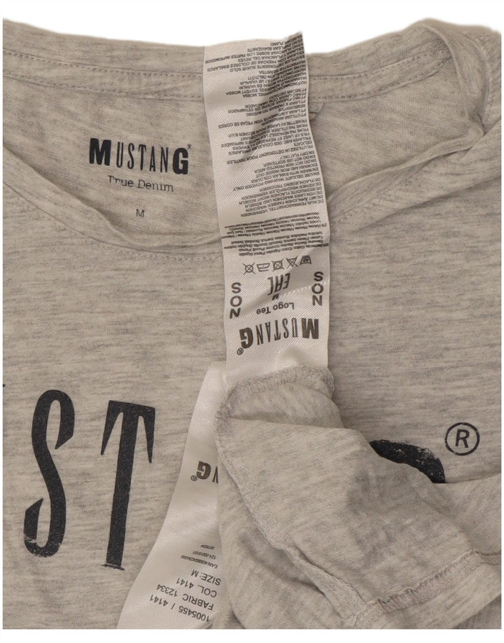 Camiseta feminina MUSTANG com estampa gráfica UK 14 algodão manchado cinza médio