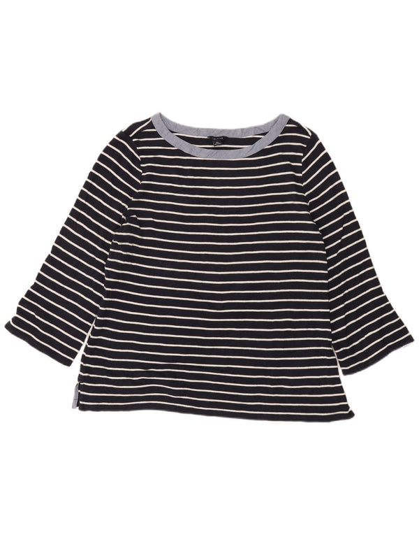 Top feminino Nautica manga 3/4 UK 18 XL algodão listrado azul marinho