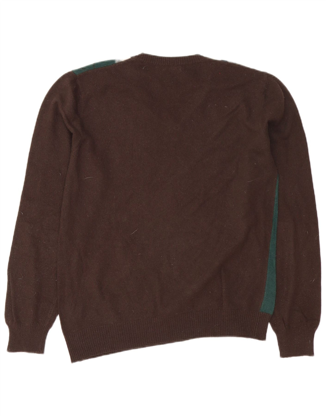 Suéter masculino Benetton com decote em V, marrom médio, lã argyle/diamante
