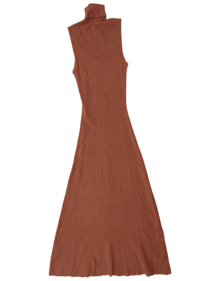 Vestido maxi feminino sem mangas Zara Reino Unido 12 viscose marrom médio