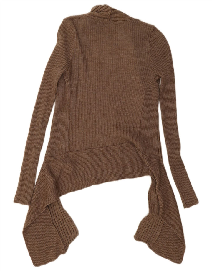 Suéter cardigan aberto assimétrico Zara feminino Reino Unido 12 médio bege